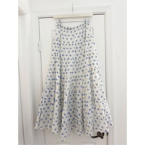 Ralph Lauren Denim & Supply Womens White Blue Floral Tiered Maxi Skirt Medium