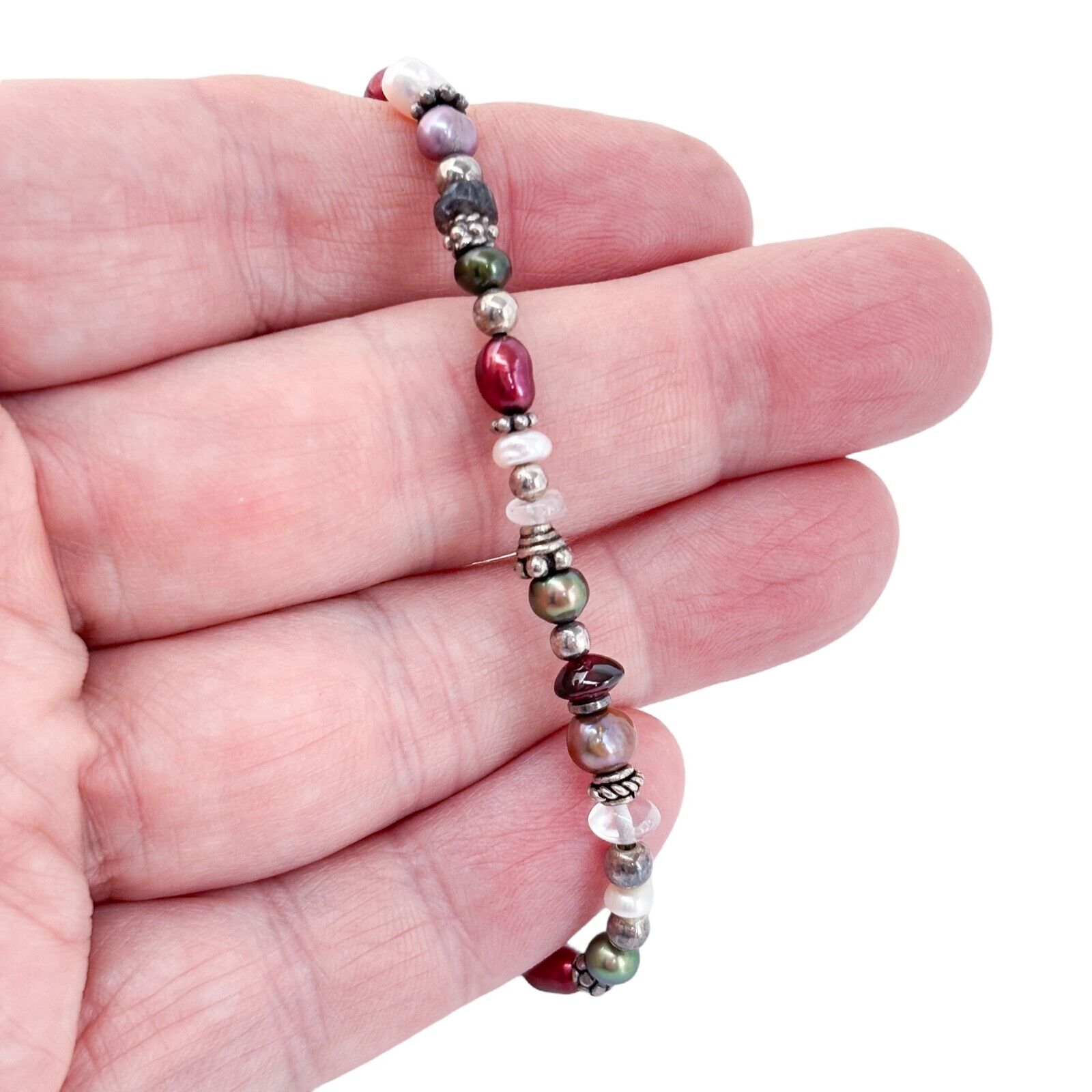 Vintage Sterling Silver 925 Labradorite Pearl Bracelet 7
