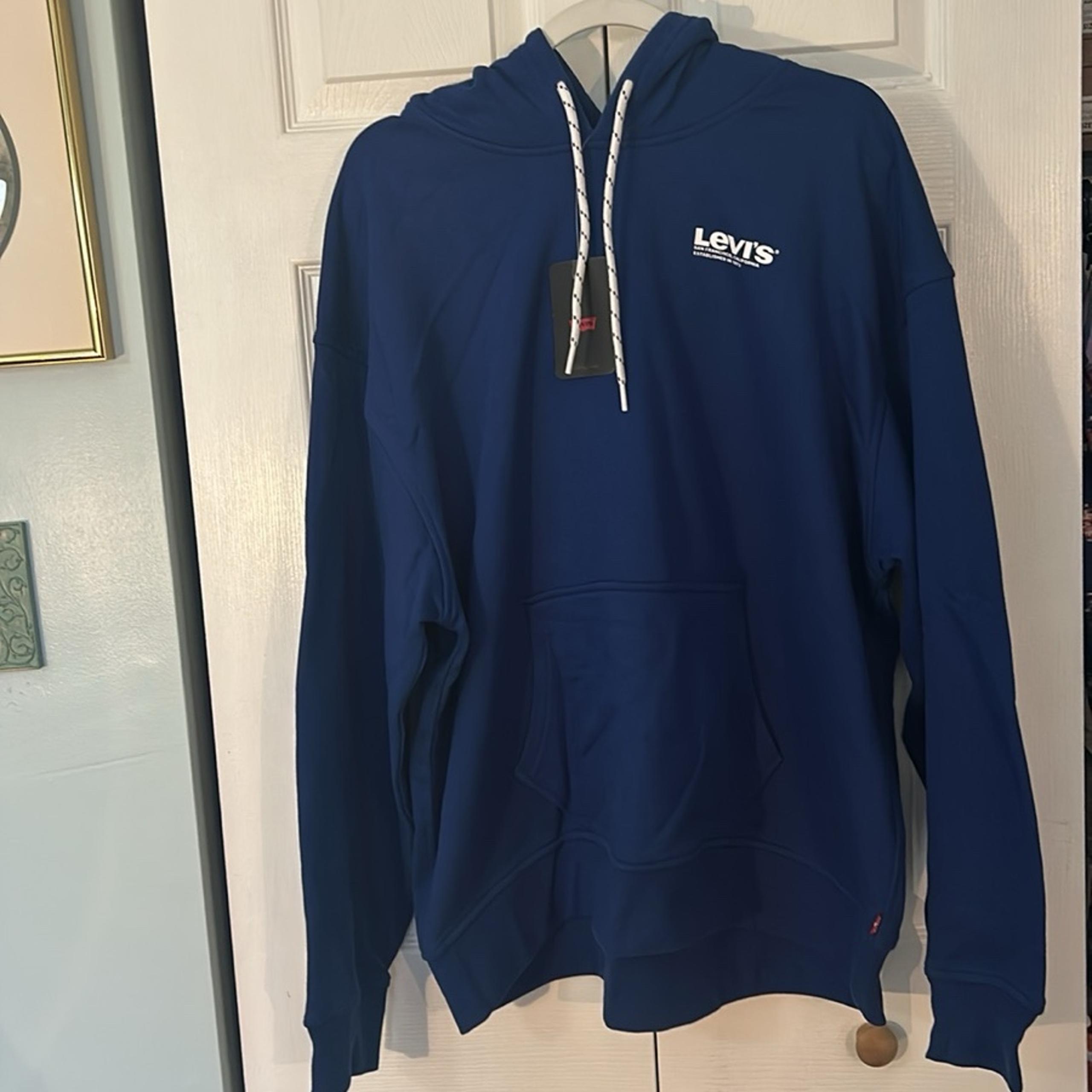 Levi’s XL Hoodie Blue white logo back rainbow graphic kangaroo pocket hood NWT - Levi's