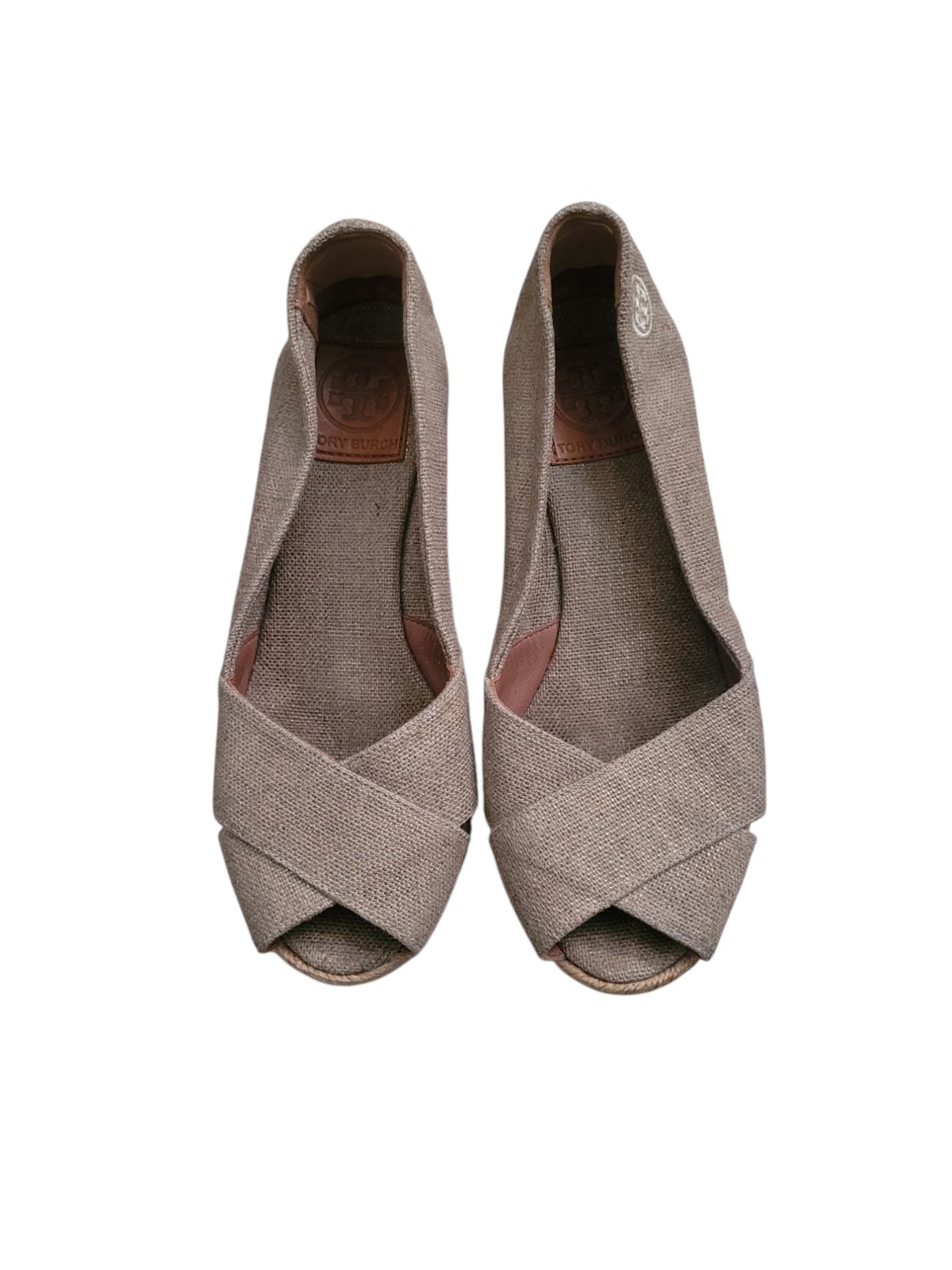 Tory Burch Tan Filipa Espadrille Wedge Peep Toe Shoes