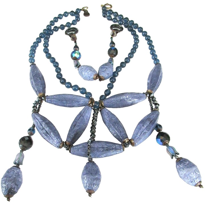 GIORGIO ARMANI Blue Textured Bead & Crystal Vintage Necklace Earring Set