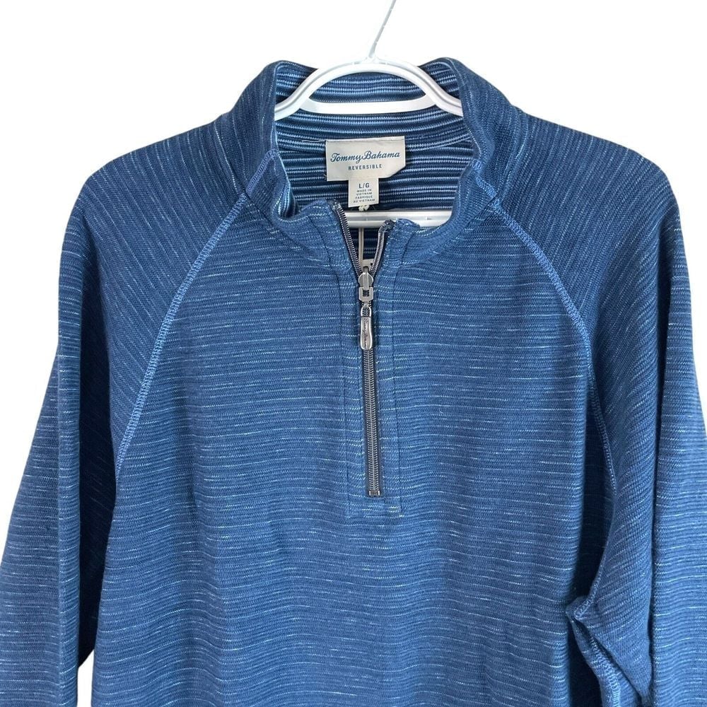 NEW Tommy Bahama Flip Breaker Half Zip Reversible Sweater L Dress Blues 128