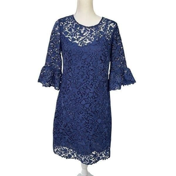 Boden Blue Lace Dress With Slip Navy Blue Size 8R