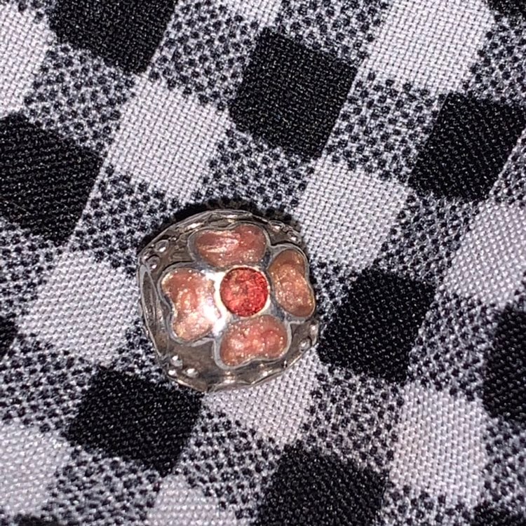 Pandora Pink & Red Enamel Flower Bead Sterling Silver Charm - Retired