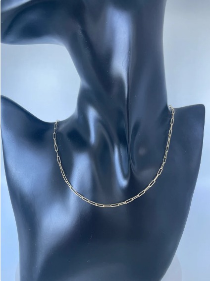 Solid 14k Gold Paperclip Chain Necklace, Real Gold Paperclips, Anti Tarnish Chai