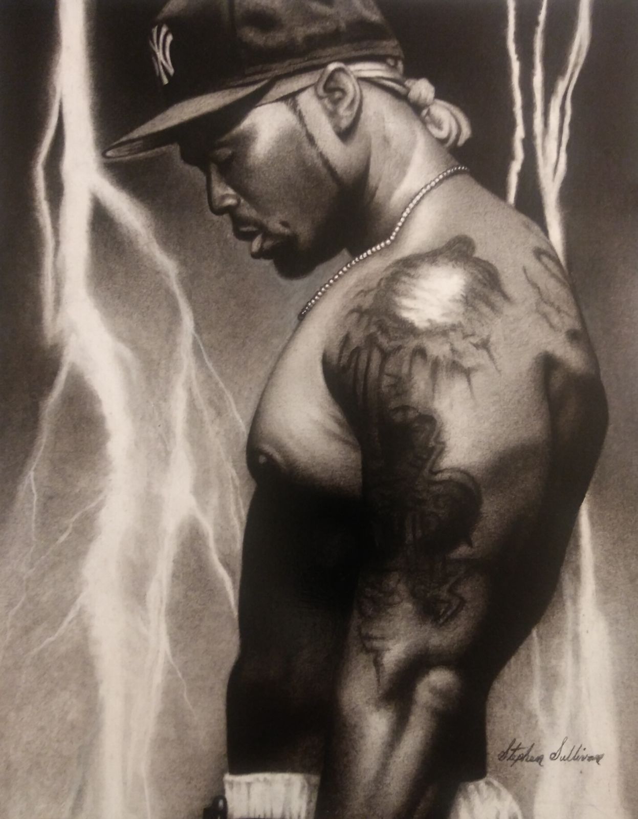 Portrait drawing of 50 Cent