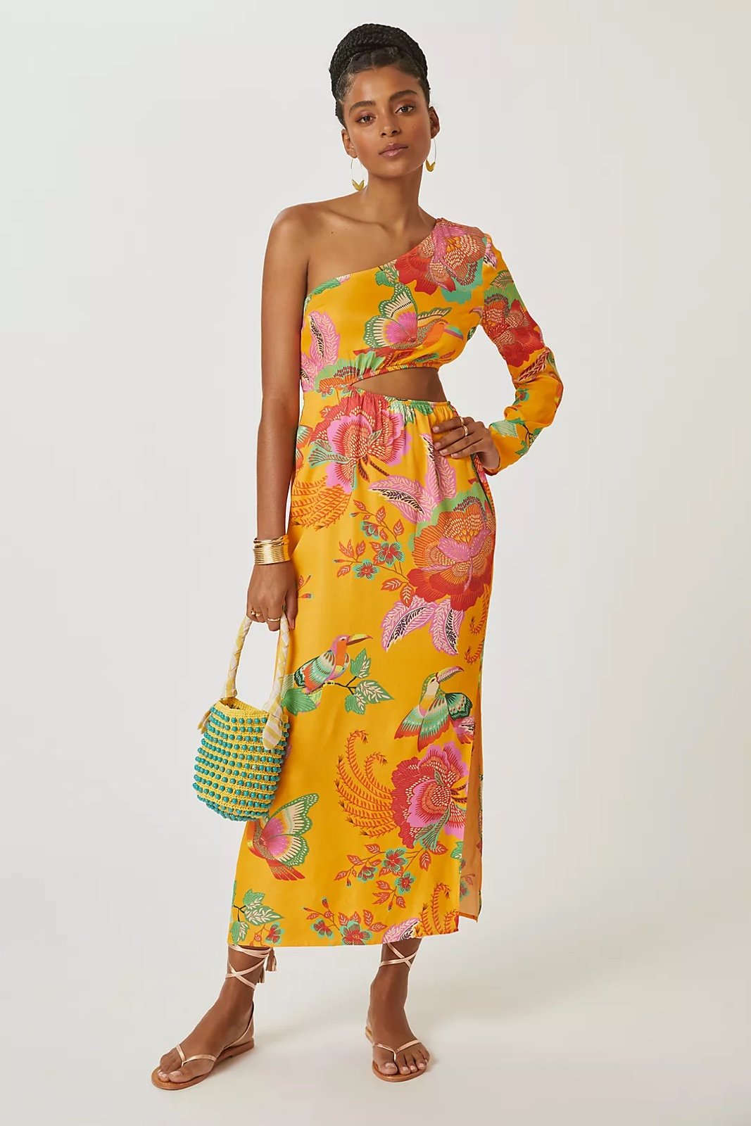 Anthropologie Farm Rio Single-Shoulder Printed Maxi Dress Size M MSRP230.00