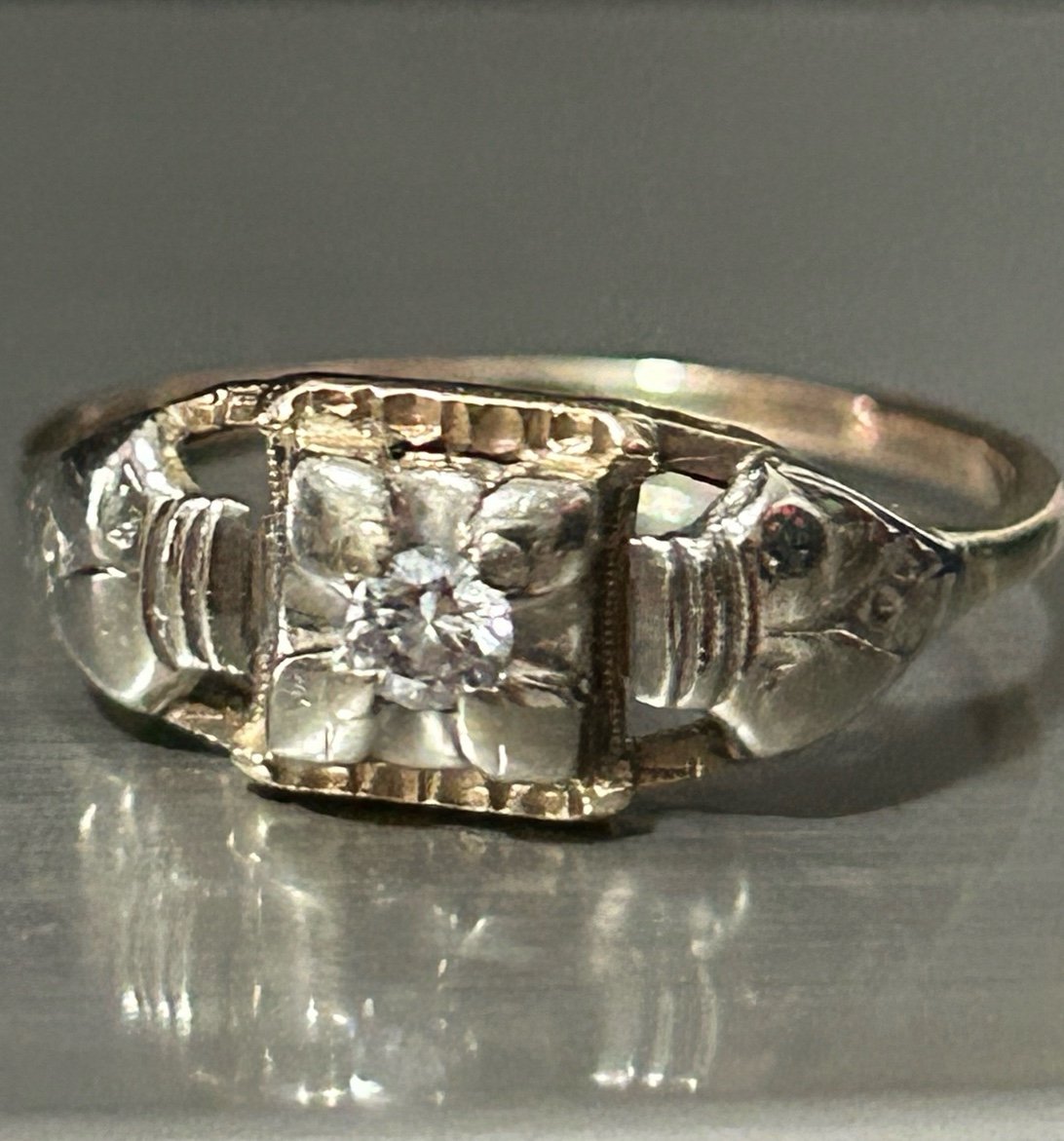Antique 14k yellow white gold art deco wide genuine diamond wedding ring size6.6