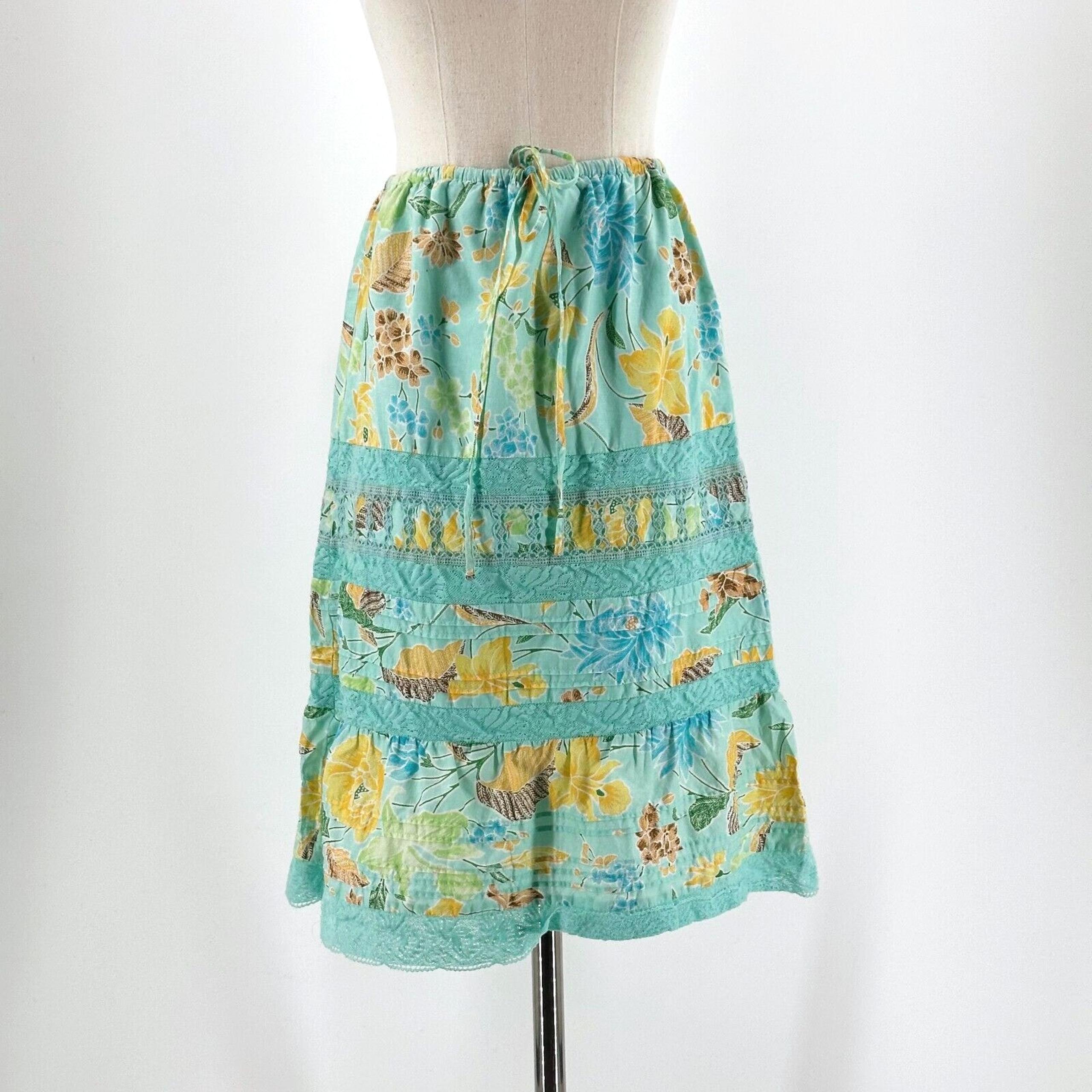 Vintage Y2K Banana Republic Linen Blend Skirt 2 Floral/Lace Colorful Tiered