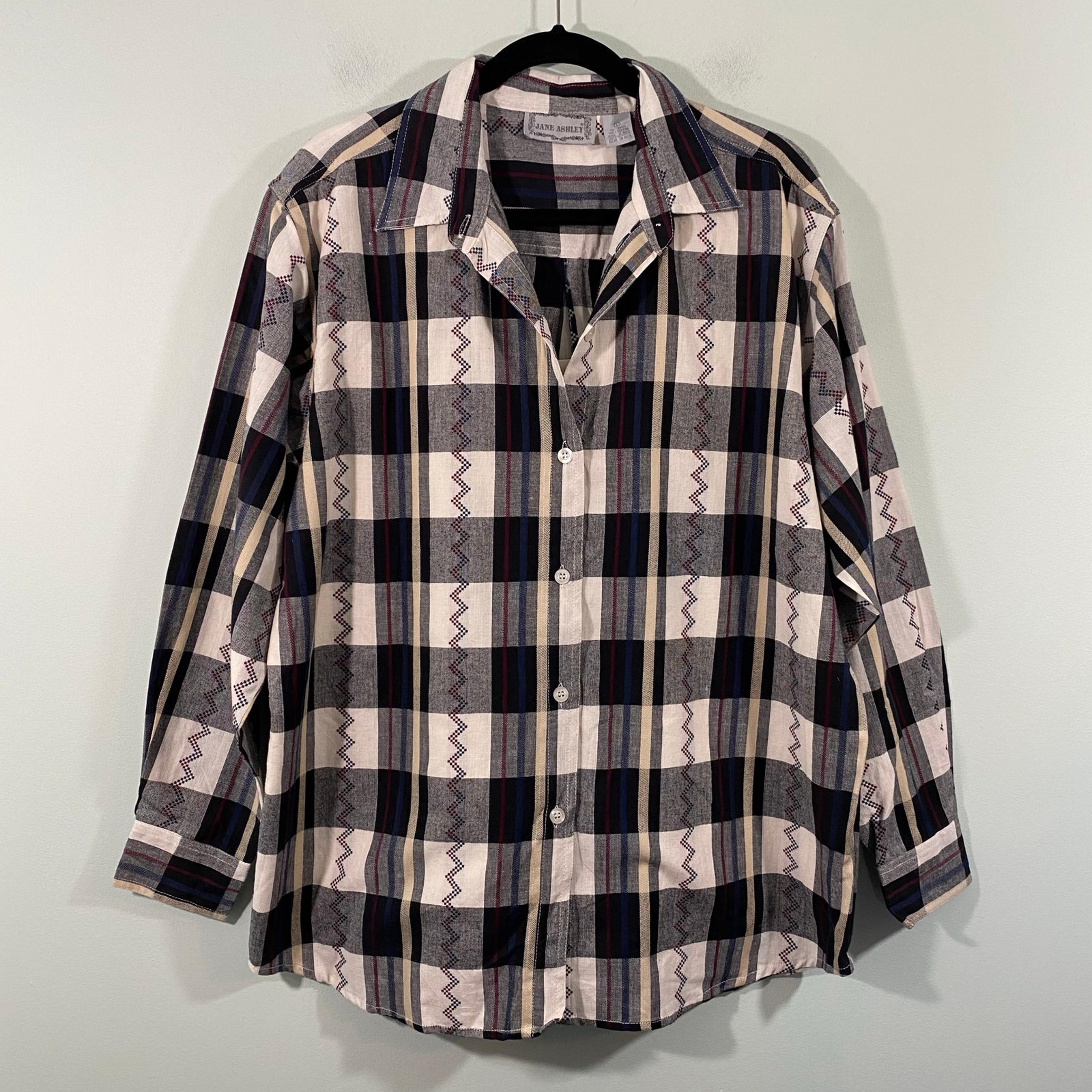 Jane Ashley Black & White Checkered Plaid Embroidered Western Shirt Size L NWT