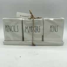 Rae Dunn Pencils Marker Pens Desk Organizer Set Office Tray Home EUC