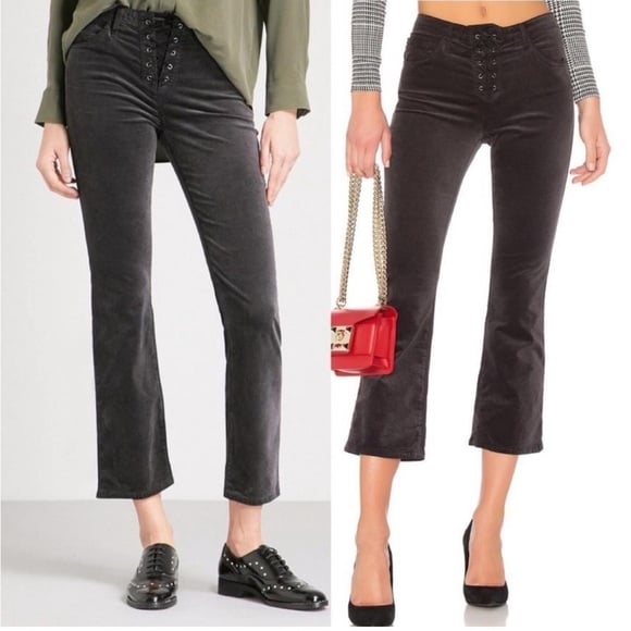 NWT AG Adriano Goldschmied Jodi Crop Flare Lace Up Velvet Rich Mercury Pants 31