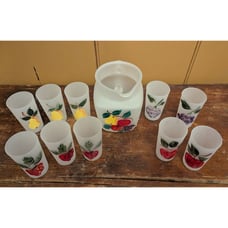 VTG 1950’s Hazel Atlas Frosted Fruit Juice 5.5 Pitcher, 3.75 Glasses 11 Pc Set