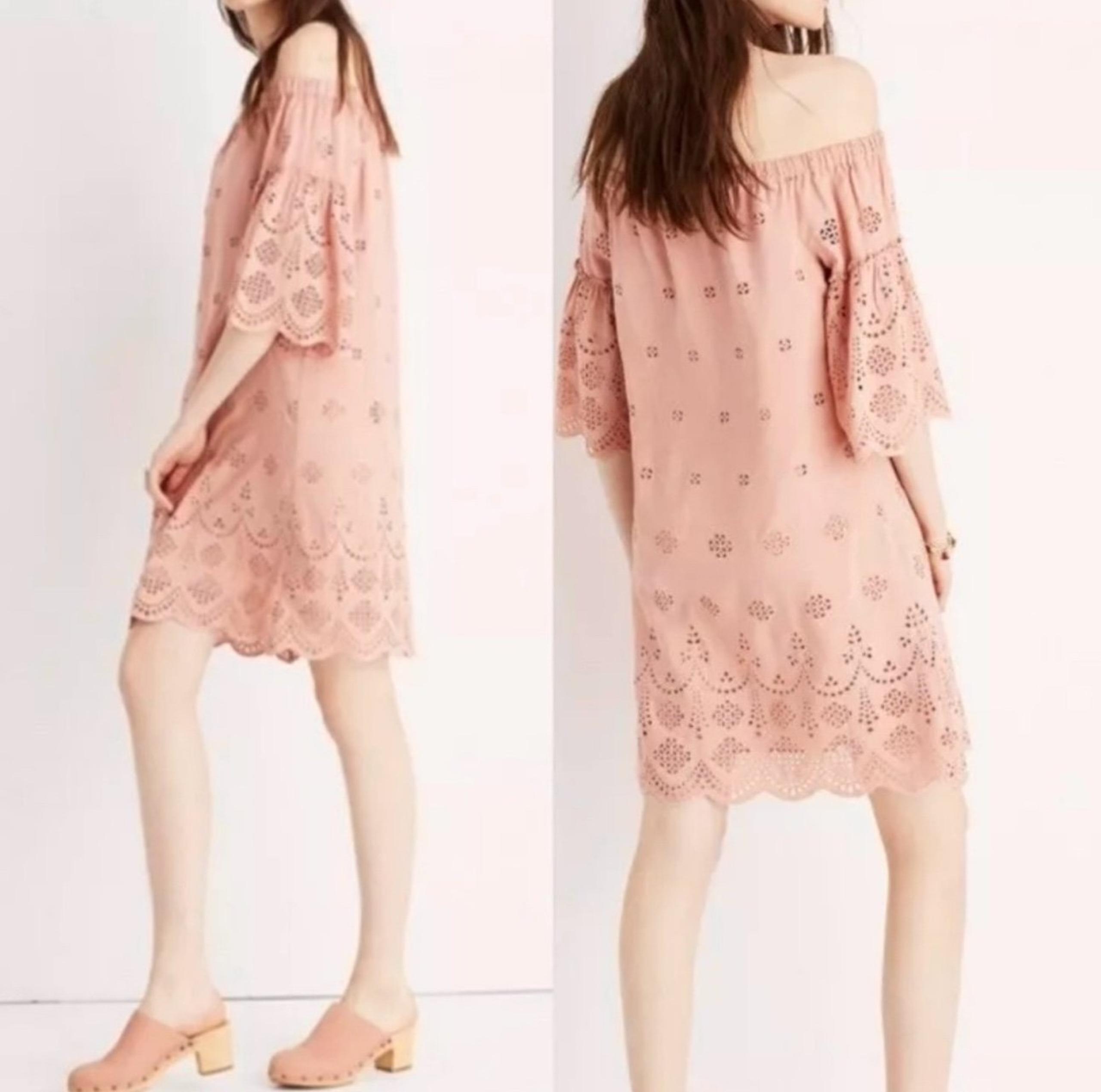Madewell Women’s Classic Off the Shoulder Eyelet Scalloped Hemline Mini Dress