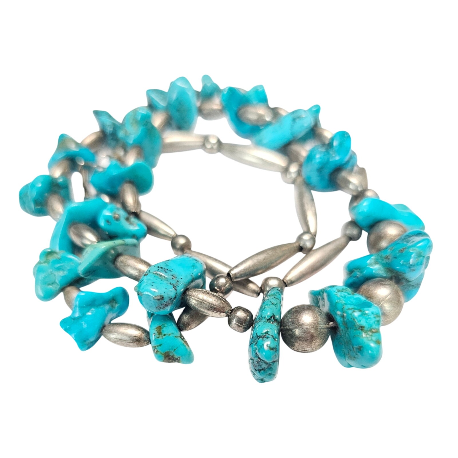 Vintage Navajo Sterling Silver & Turquoise Nugget Necklace, 25