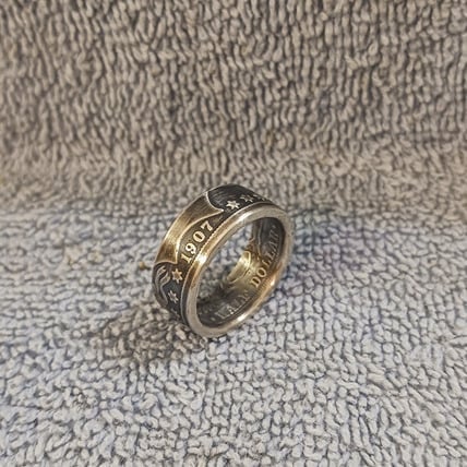 1907 Barber Half Dollar Handcrafted 90% Silver Coin Ring size 10