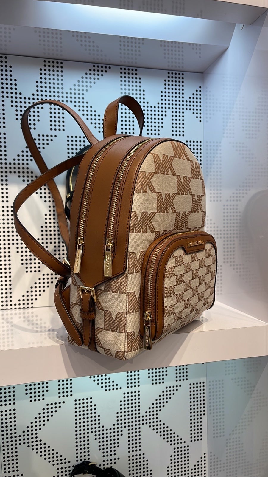 Michael Kors Jaycee Medium Logo Zip Pocket Backpack 35S3G8TB2J LUGGAGE NWT