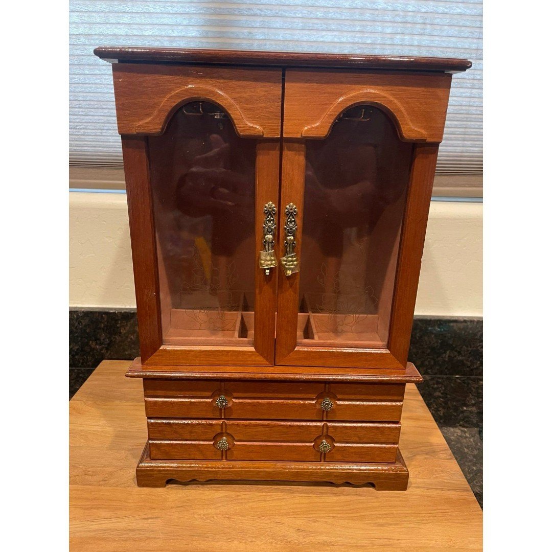Vintage Large Carved Wood Jewelry Box