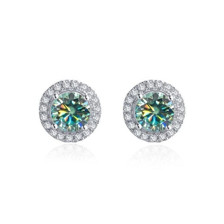 S925 2CT Blue Moissanite Studs, GRA Certified
