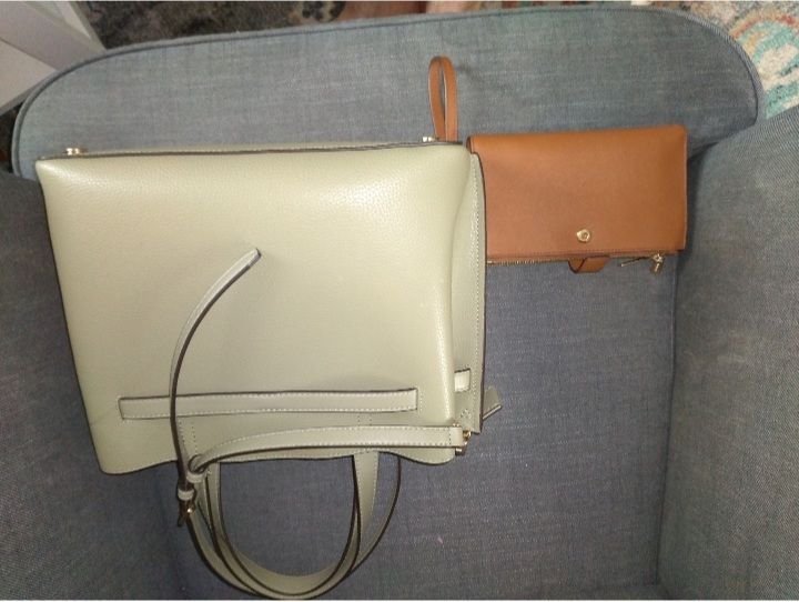 Michael Kors Emilia large pebbled leather satchel in dusty sage