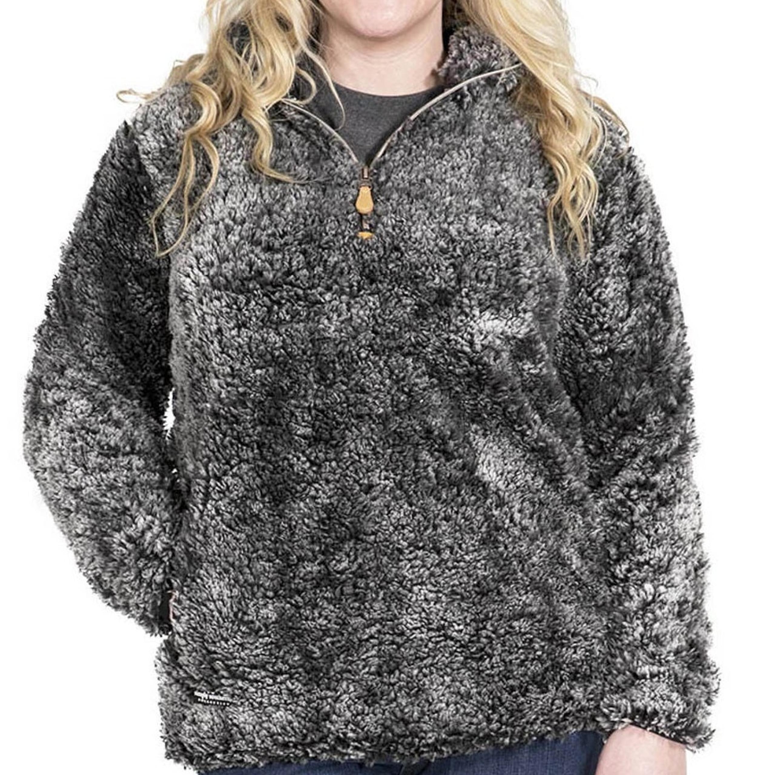 Simply Southern Fuzzy Sherpa Quarter Zip Pullover Sweater Smoke Women's Medium
