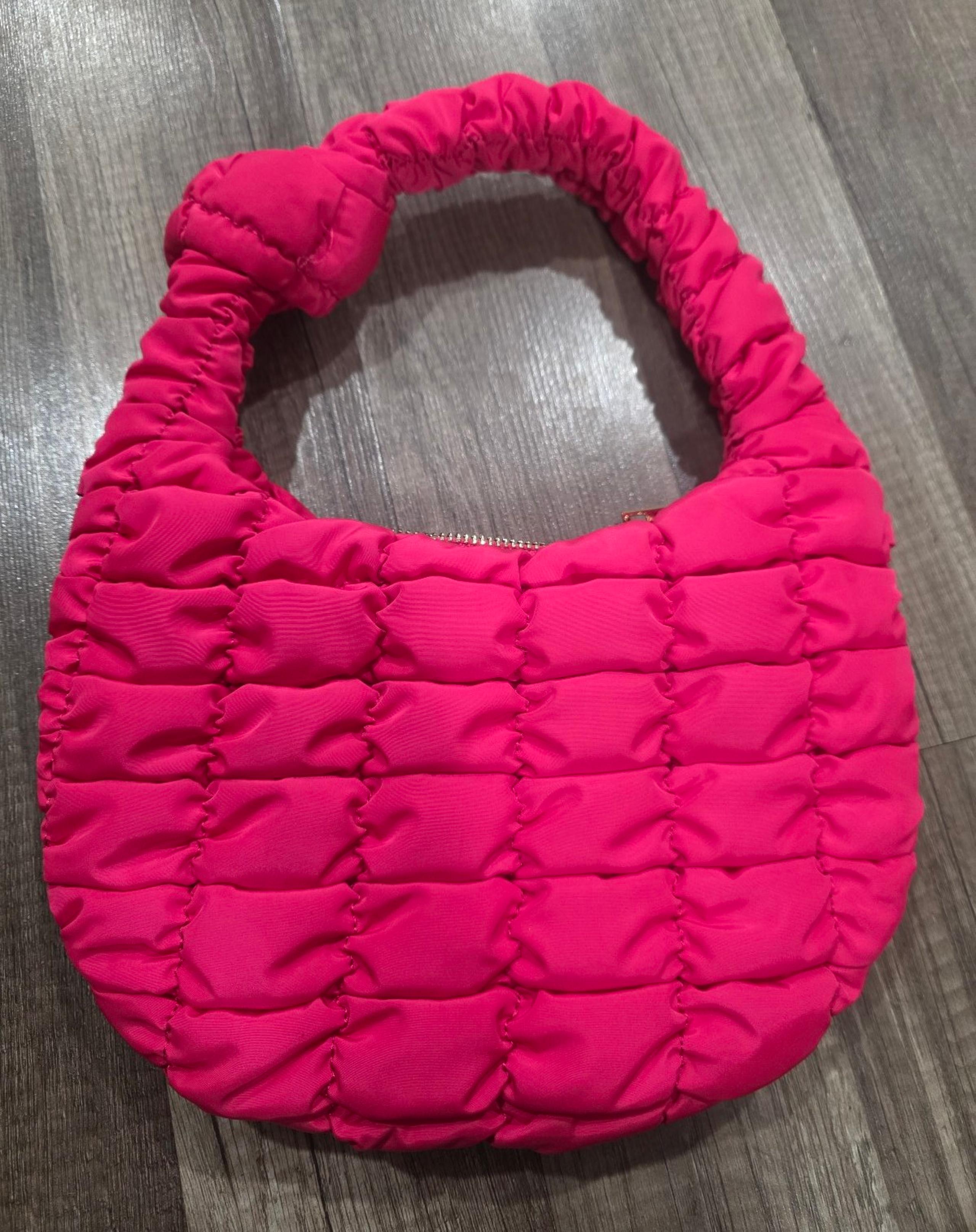 Urban Expression pink mini quilted shoulder bag croissant lune woven nylon y2k