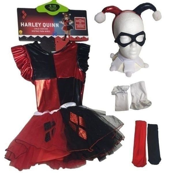 Harley Quinn Girls Costume Deluxe Cosplay Set With Accessories Size M 8-10