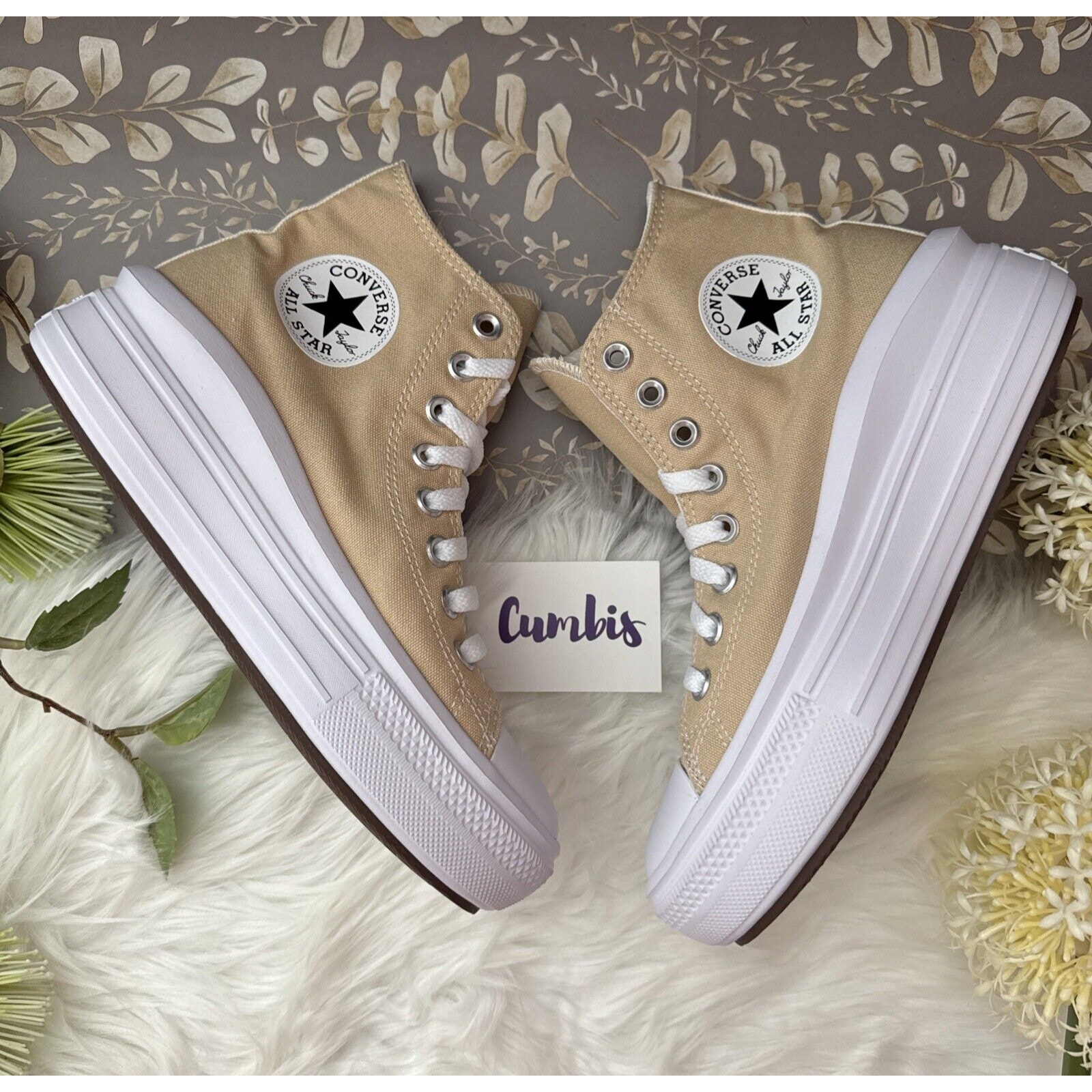 Converse by YOU Chuck Taylor All Star Hi Top Move Shoes Size Women' 7 Tan/ White