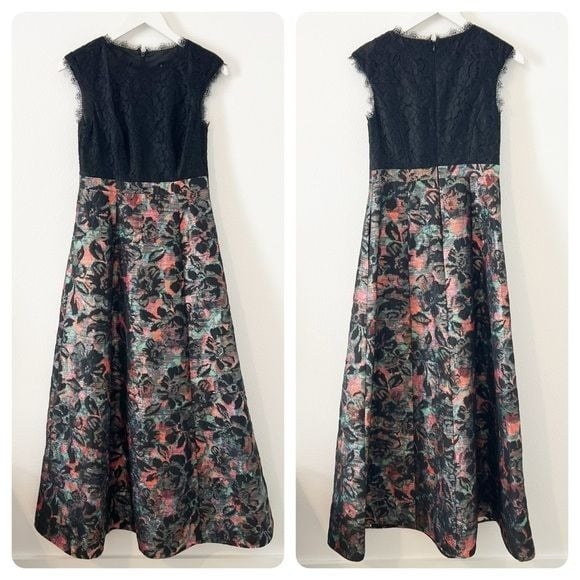 Aidan Mattox Iridescent Black Lace Gown Dress Formal Size 2