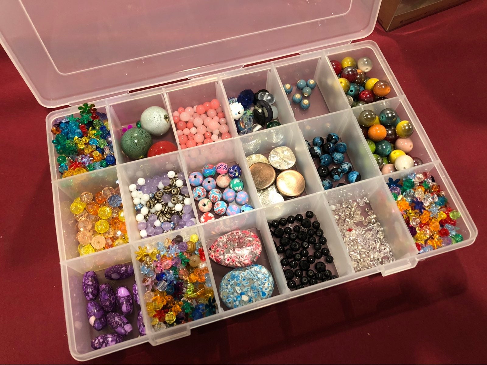 Sectioned Craft Bead Organizer Box Filled With Beads