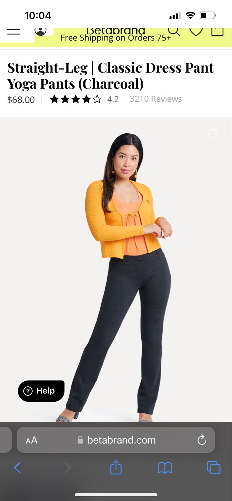 Betabrand Straight-Leg | Classic Dress Pant Yoga Pants (Charcoal) Wrinkle-resis