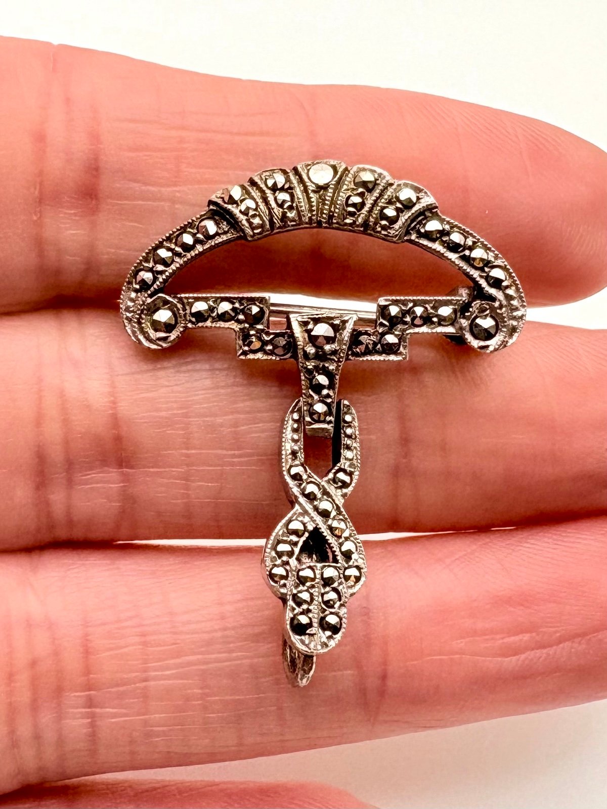 Art Deco CB 800 Silver Marcasite Lapel Watch Brooch