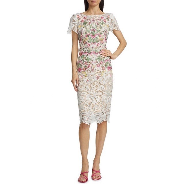 NWT Marchesa Notte Guipure Lace Floral Midi Dress
