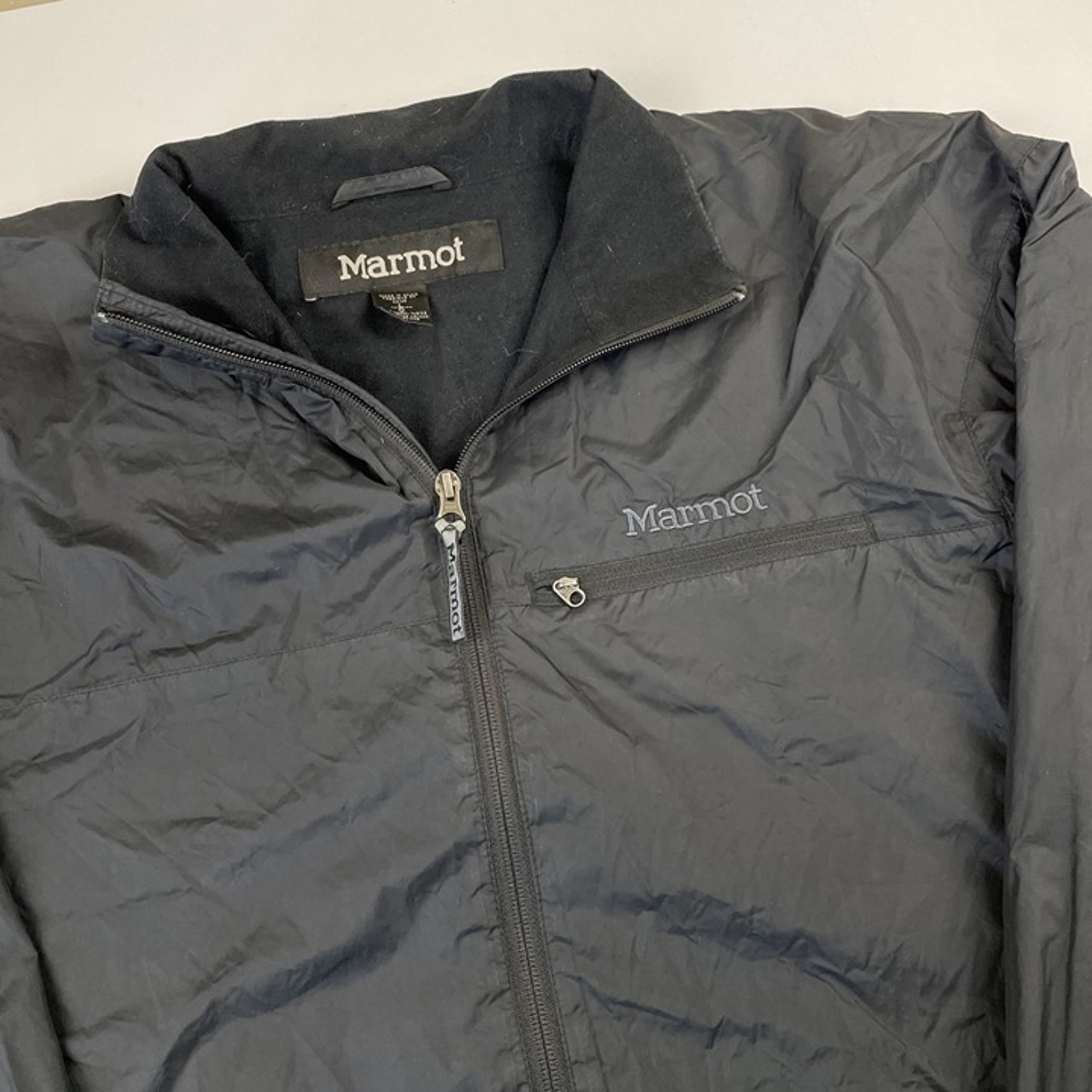 Marmot Windbreaker Jacket Men’s L Black Full Zip Fleece Lined Zip Pocket Logo