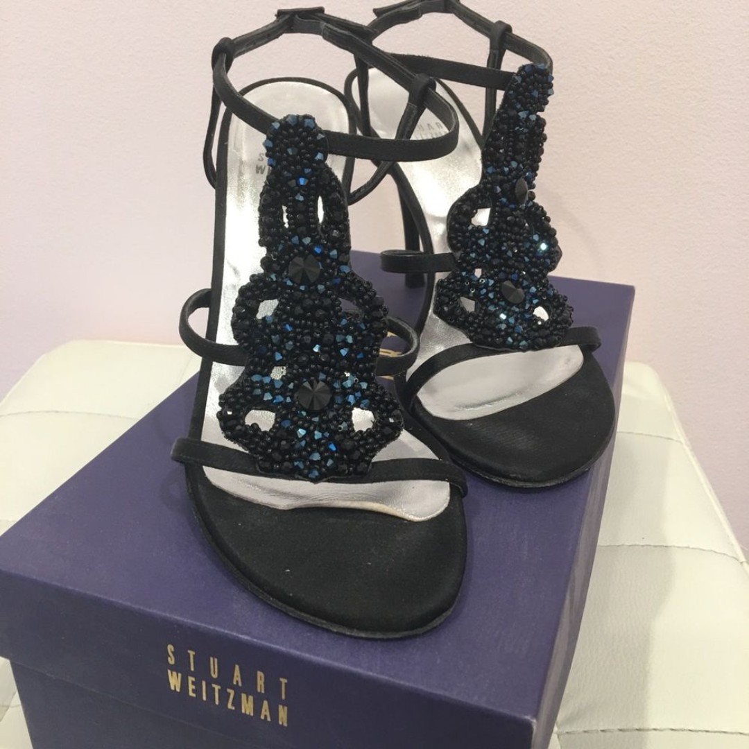 Stuart Weitzman Caviar Black Swarovski Heels - Size 8