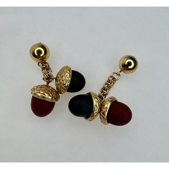Vintage Brass & Wood Brushed Gold Acorn Cufflinks