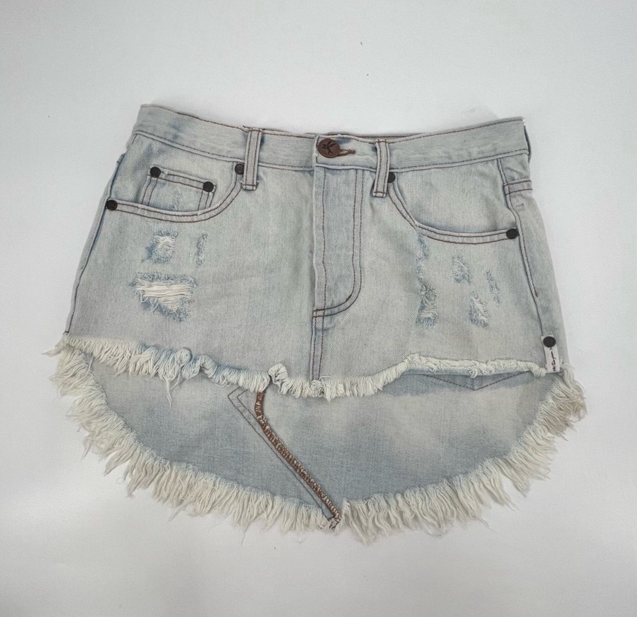 One X OneTeaspoon Raw Hem Distressed Jean Mini Skirt Size 26 Women’s