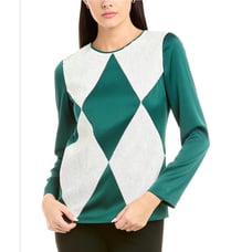 Tory Burch Green Argyle White Sequin Top Lantilly Tunic Pullover Sz 6 Runway