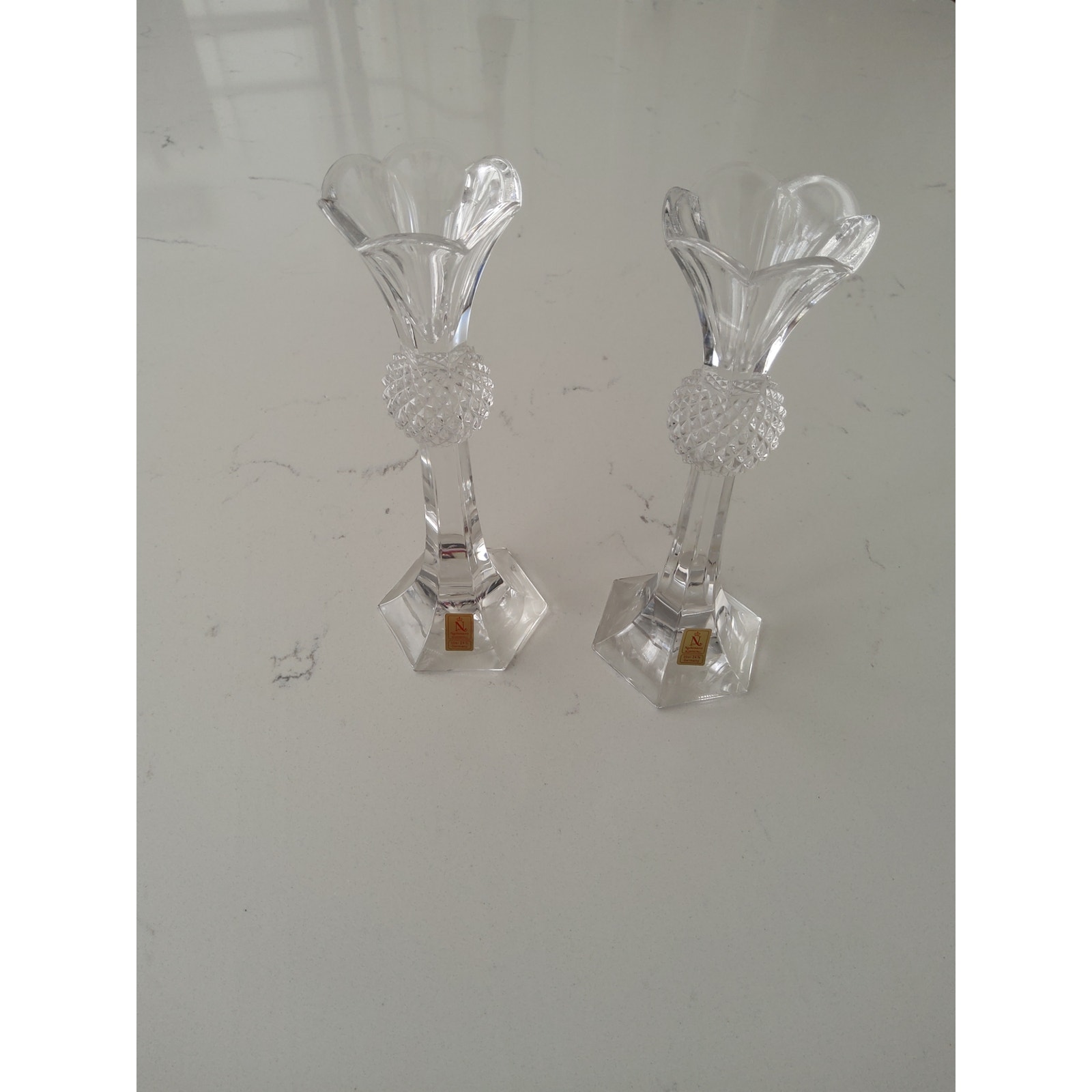 Rare Nechtmann Crystal Blekristall candlestick holders. Stunning!