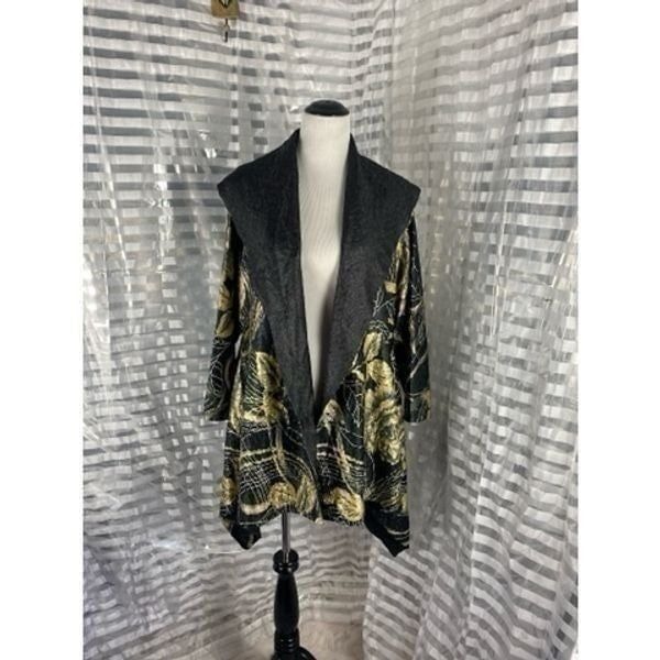 Jerry T Black/Gold Floral Drape Front Cardigan