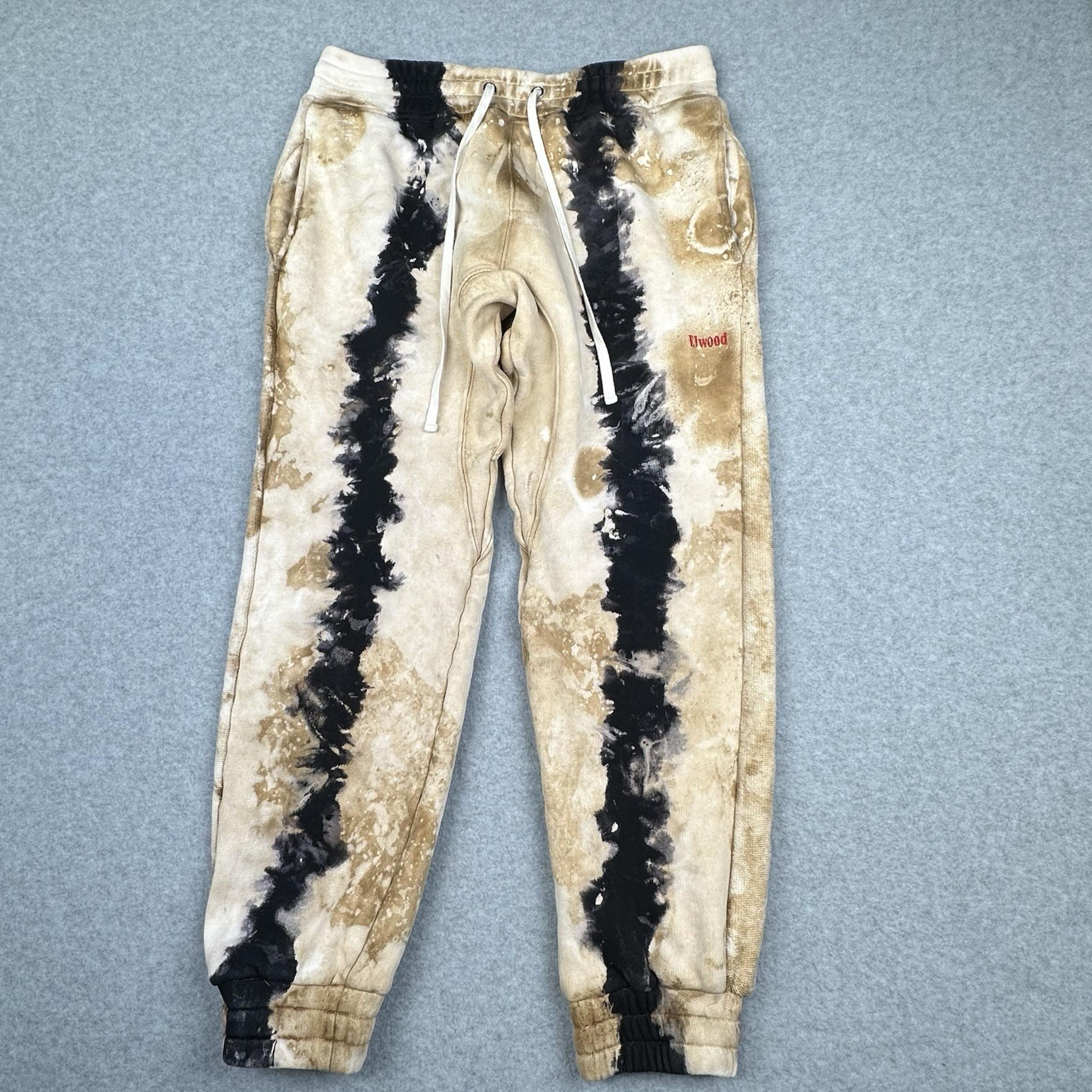 Elwood CORE Sweatpants 31x27 Beige Black Tie Dye Drawstring Pockets Streetwear