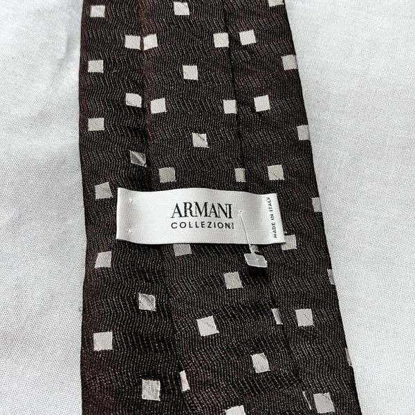 VINTAGE ARMANI COLLEZIONI SILK MENS TIE MADE IN ITALY BROWN GRAY SQUARES TEXTURE