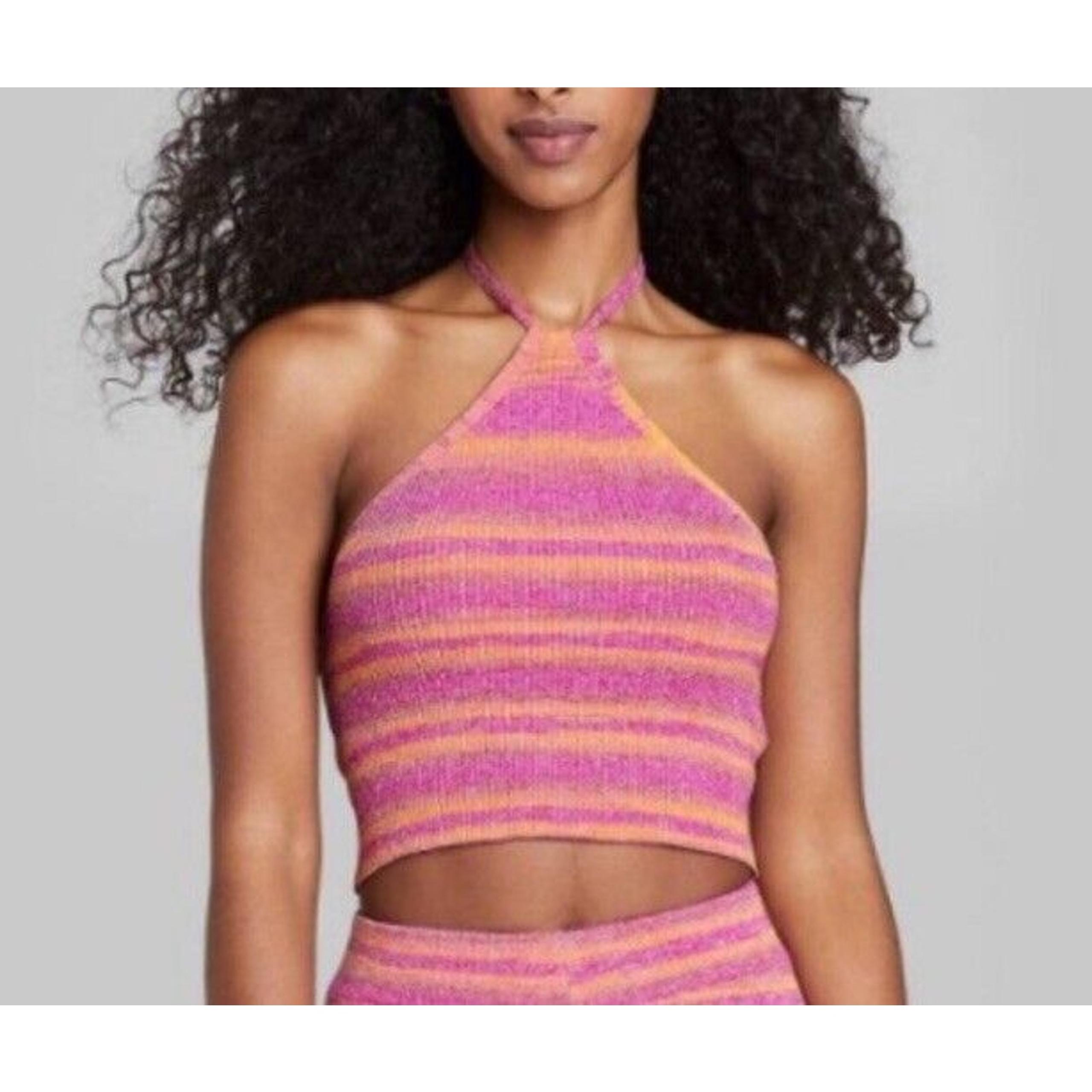 Wild Fable Pink & Orange Stripe Halter Sweater Tank Top Cropped Size Medium