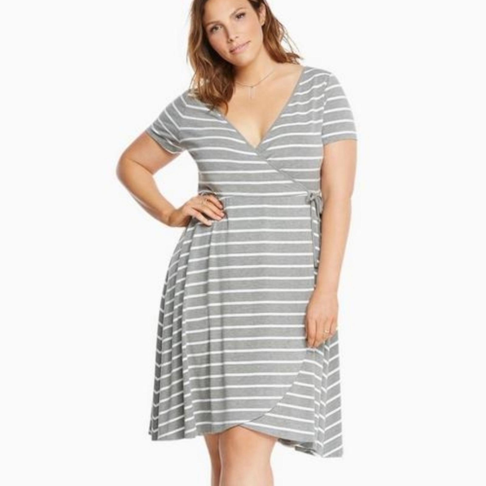 Torrid Gray White Striped Wrap Dress 2