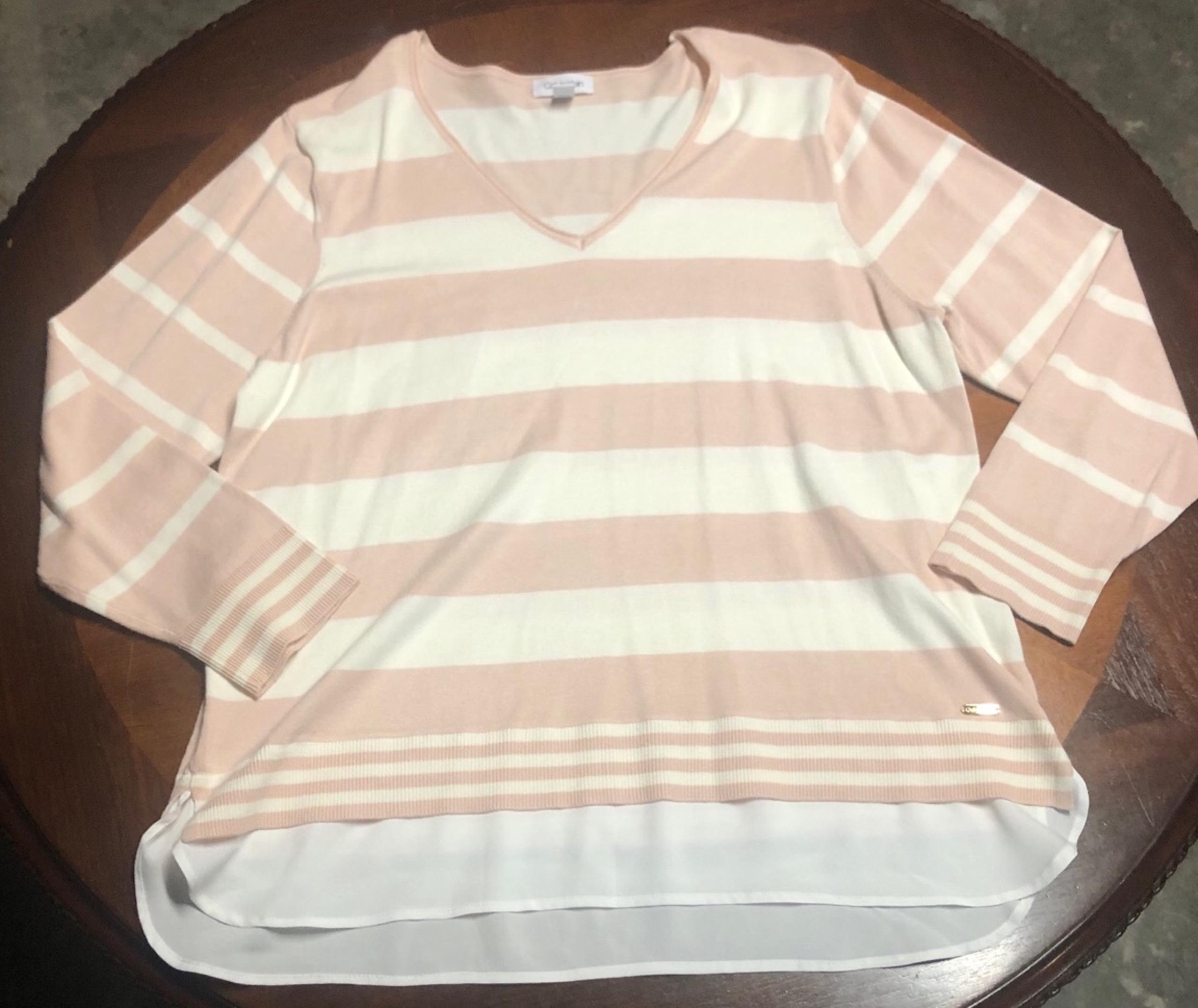 Calvin Klein Striped V Neck Combo Sweater XL