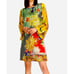 Johnny Was Silk Printed Shift Mini Dress Tunic Coverup Long Sleeve Sheer XS