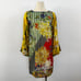 Johnny Was Silk Printed Shift Mini Dress Tunic Coverup Long Sleeve Sheer XS