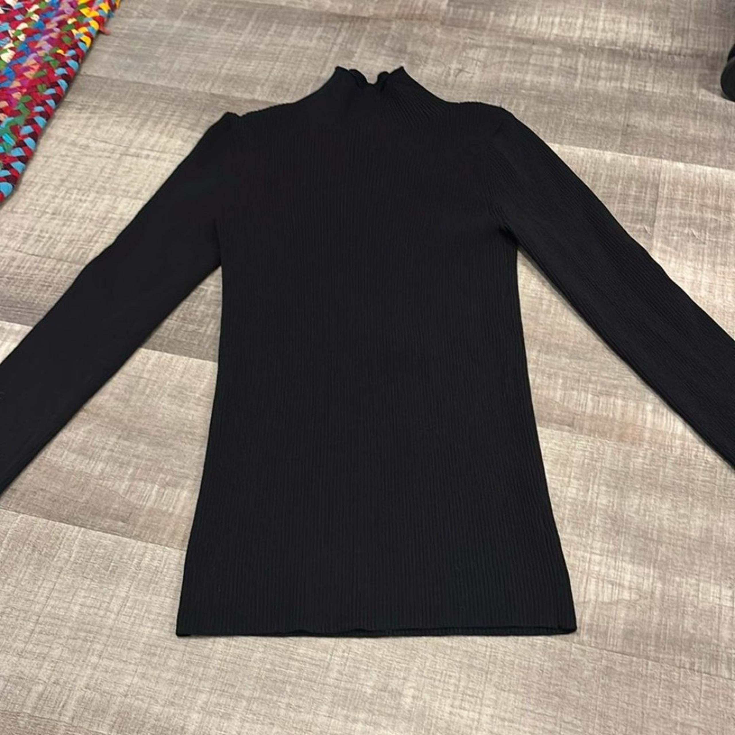 black mock neck ribbed sweater