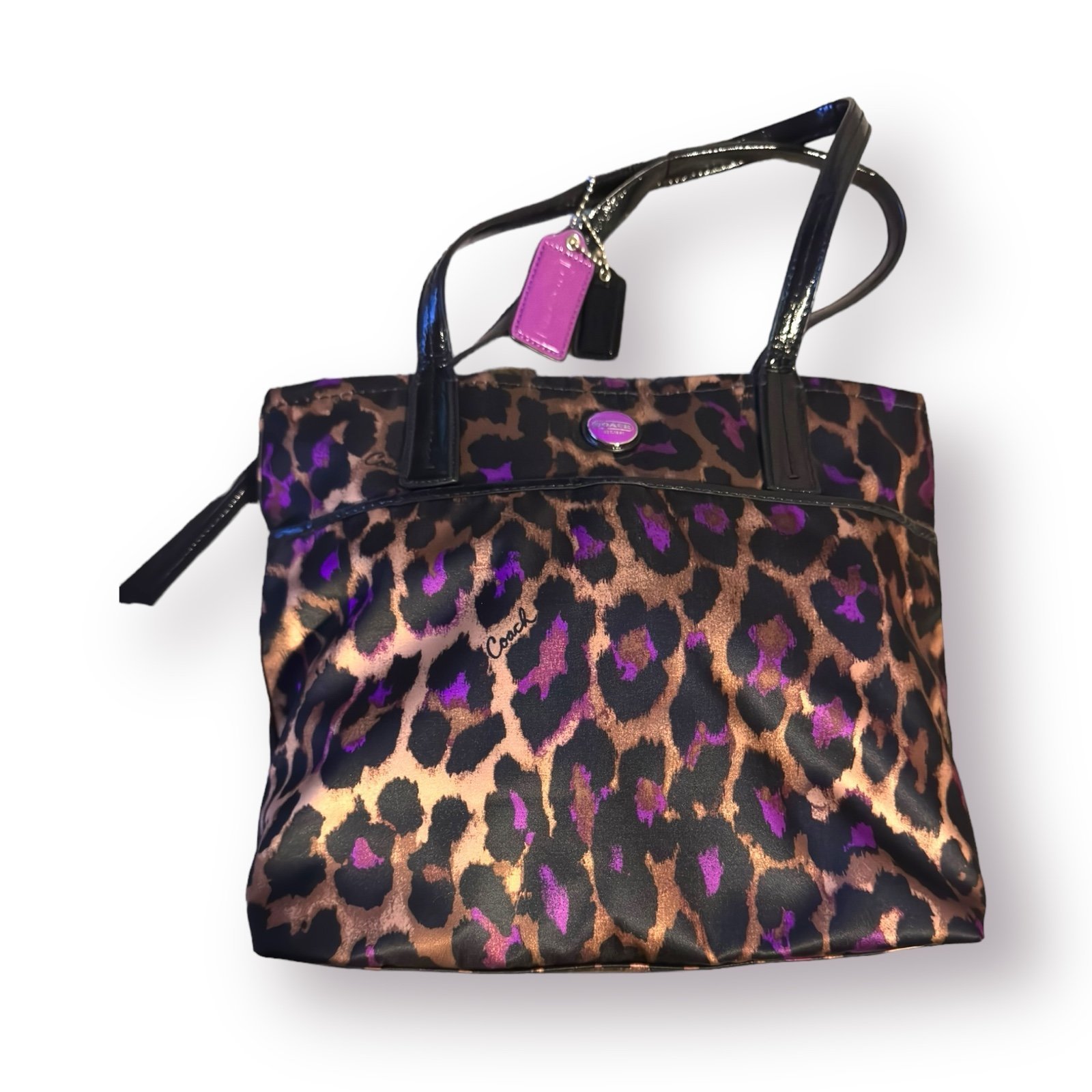 Coach H1394-F25282 Game Ocerot Print Purple Tote Pink Bag