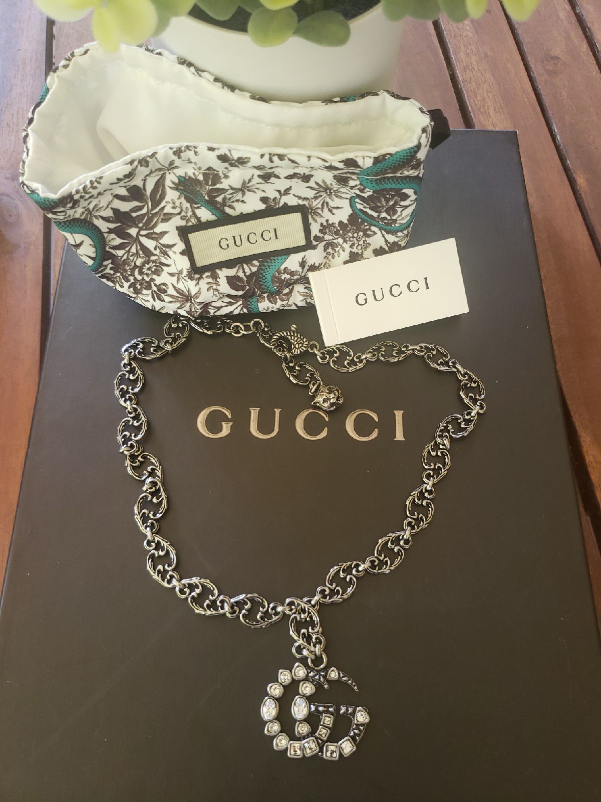 GUCCI Crystal Marmont GG Necklace